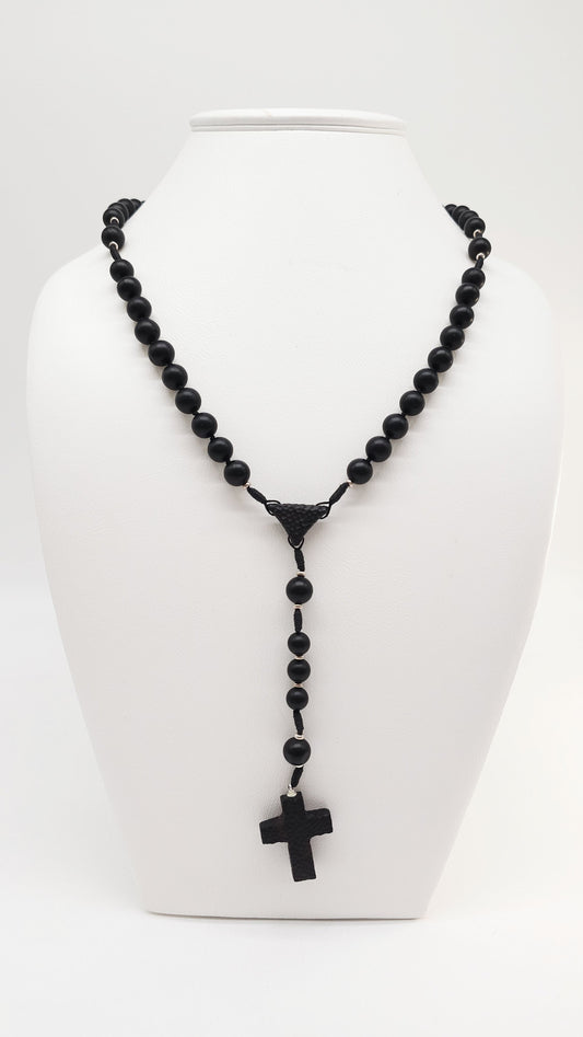 Black cross necklace made of natural amber for men and women