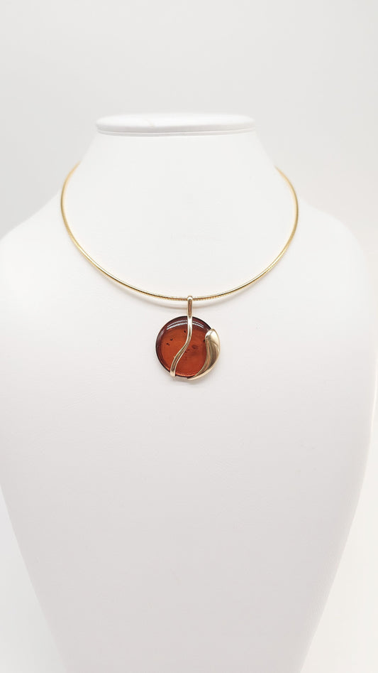 Round pendant amber 925 silver gold-plated