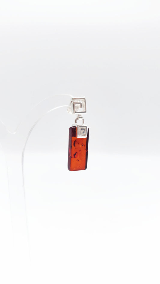 Rectangular amber earrings for women – 925 silver