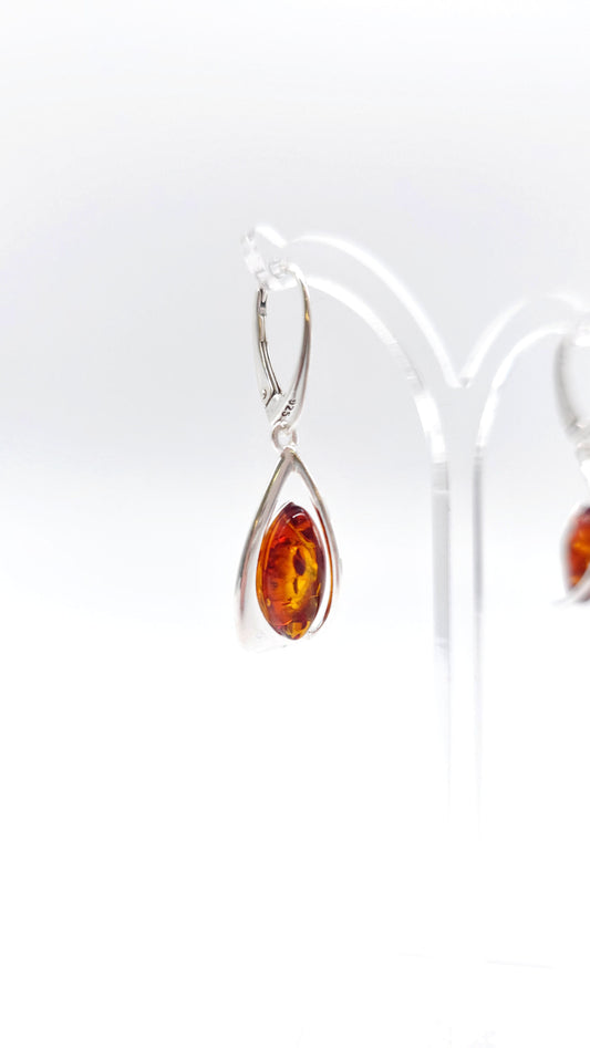 Earrings with natural amber – genuine 925 silver