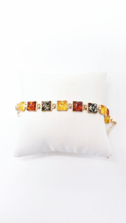 Amber bracelet for women – 24K gold-plated 925 silver