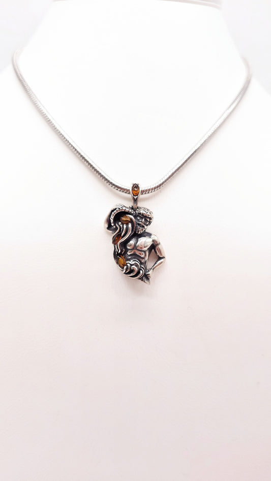 Zodiac sign Aquarius – pendant with natural amber