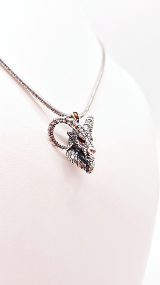 Capricorn pendant 925 silver with genuine amber