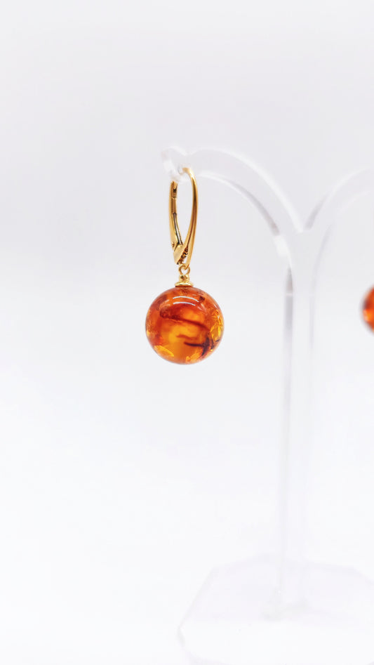 Natural amber earrings for women – gold-plated 24K 925 silver setting