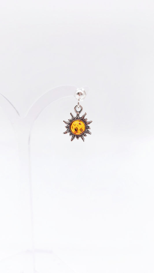 Sun earrings with amber – handmade from 925 silver