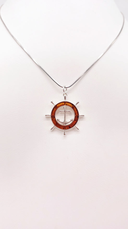 Steering wheel with anchor – amber pendant unisex