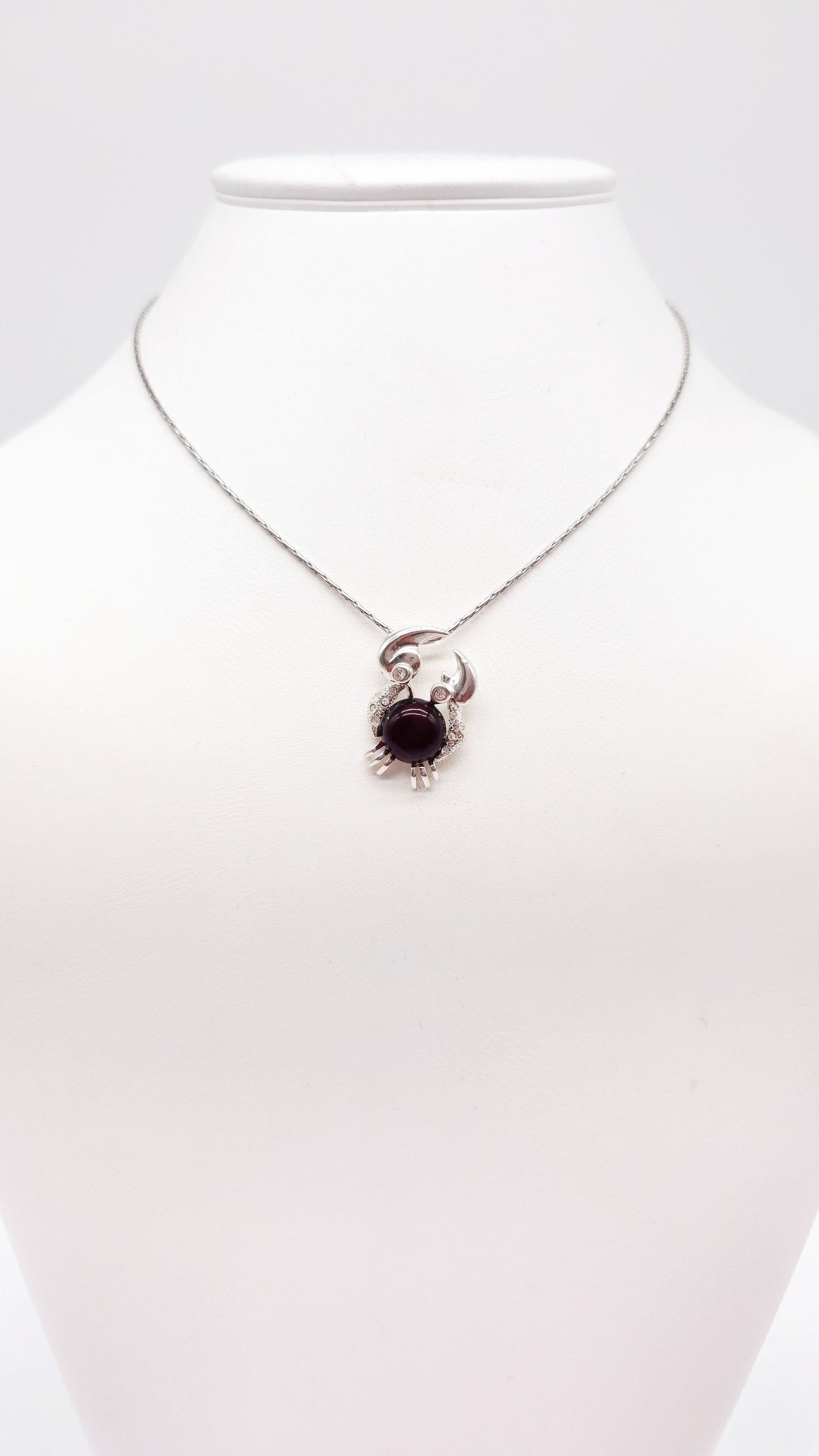 Krebs Anhänger 925 Silber mit schwarzem Naturbernstein