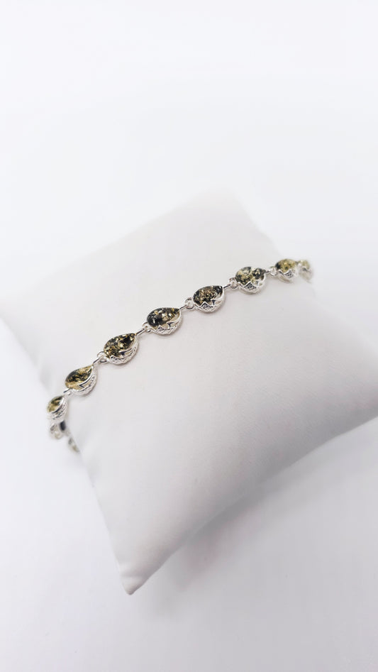 Silver drop bracelet with multicolor amber