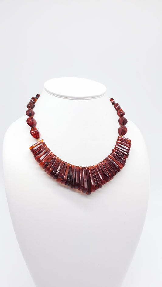 Amber necklace unique – handmade in dark red