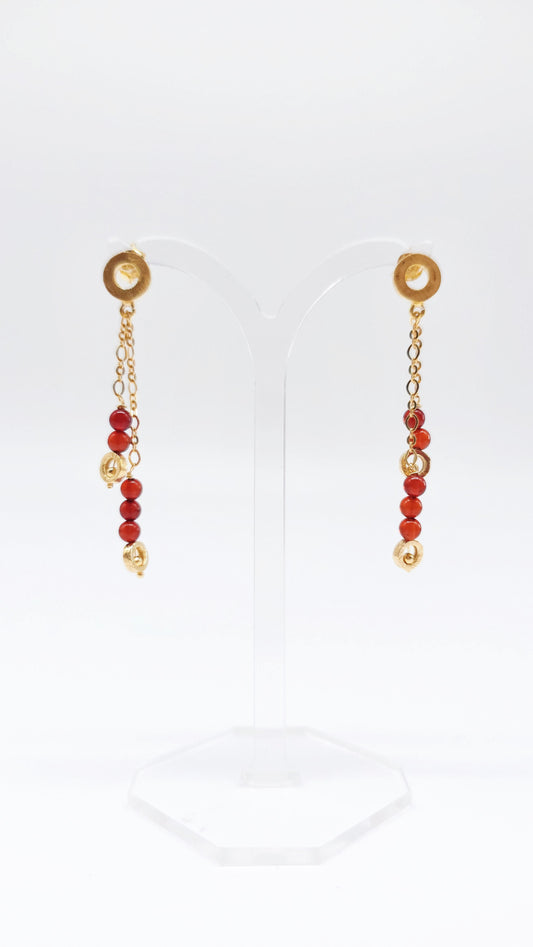 Lightweight earrings with real amber in a gold setting