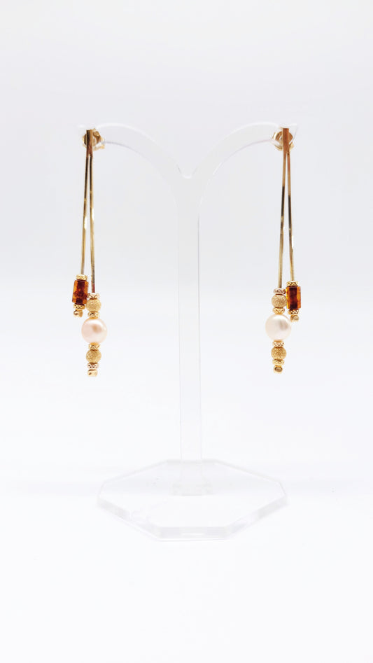 Natural amber earrings with sea pearls – unique design