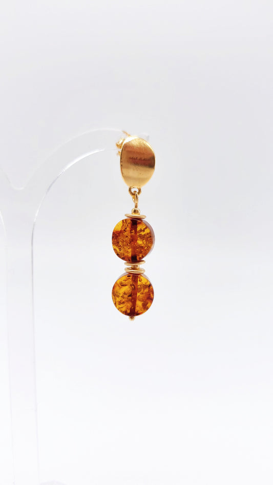 Gold-plated 925 silver earrings amber