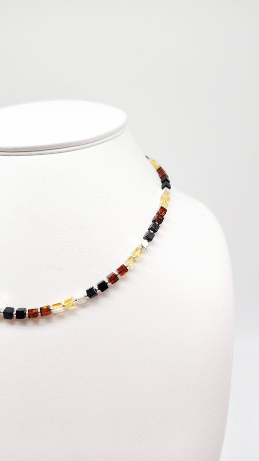 Cube amber necklace with 925 silver & lobster clasp