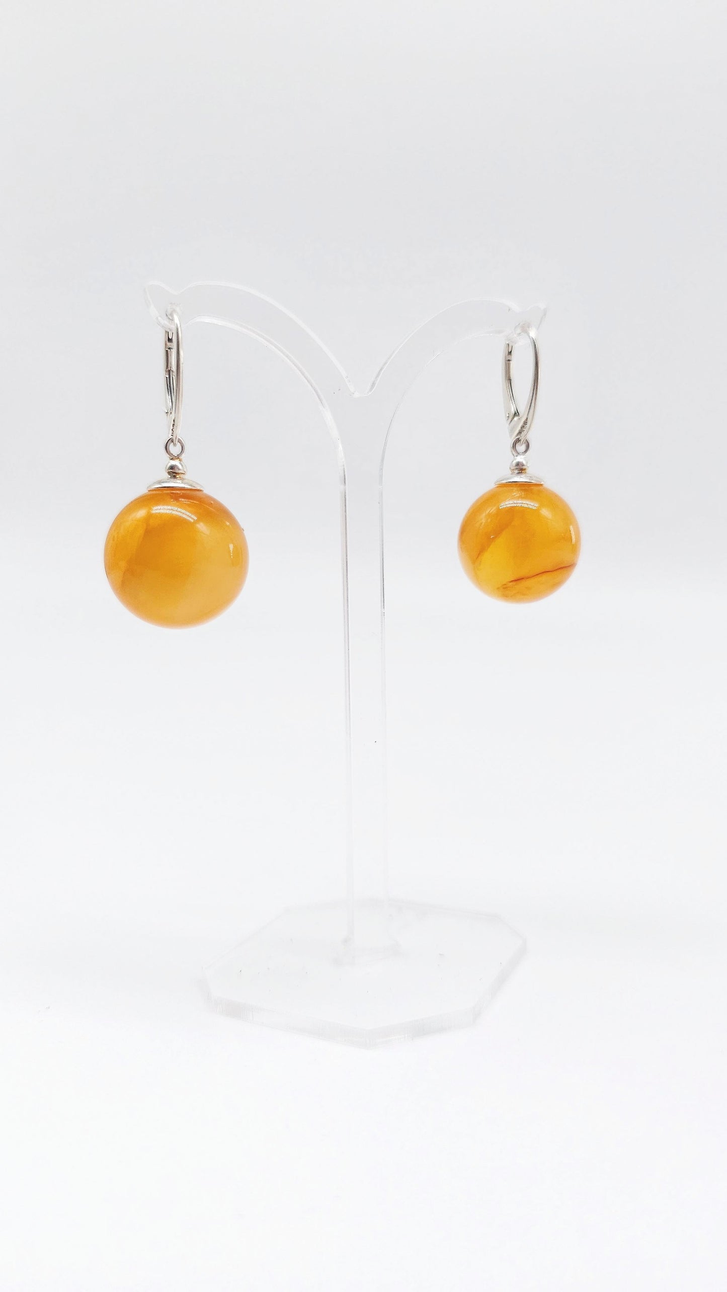 Amber ball earrings – 925 silver, 3 sizes available