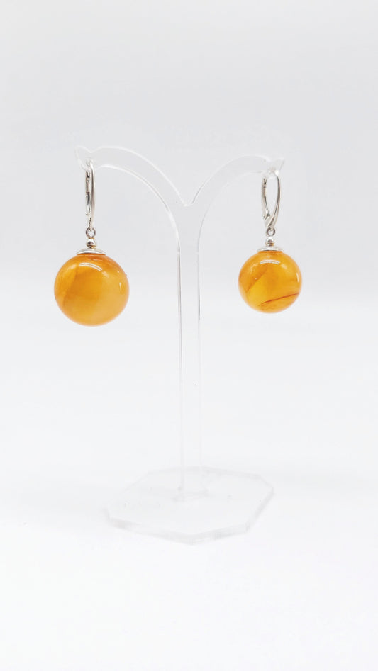 Amber ball earrings – 925 silver, 3 sizes available