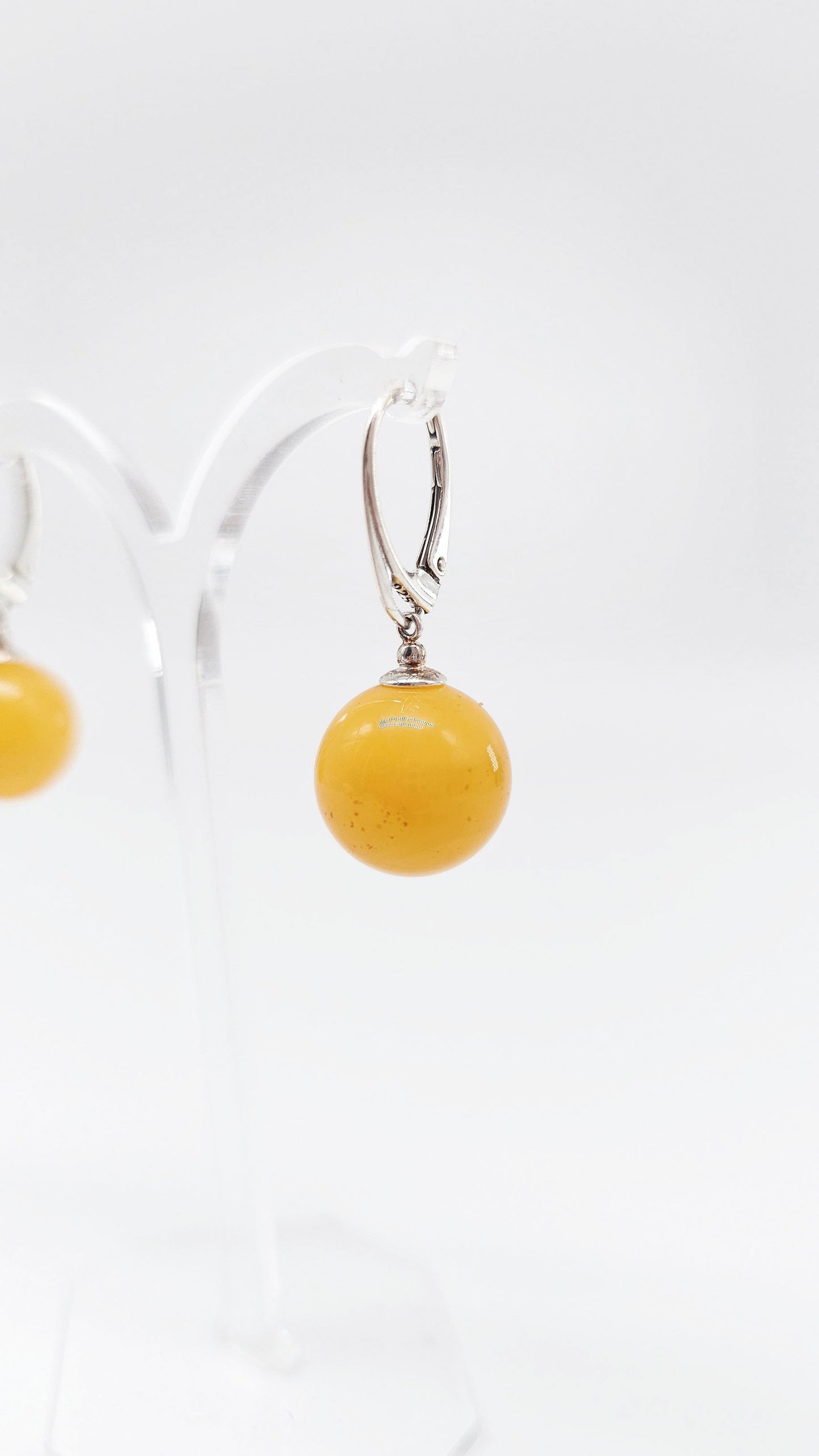Amber ball earrings – 925 silver, 3 sizes available