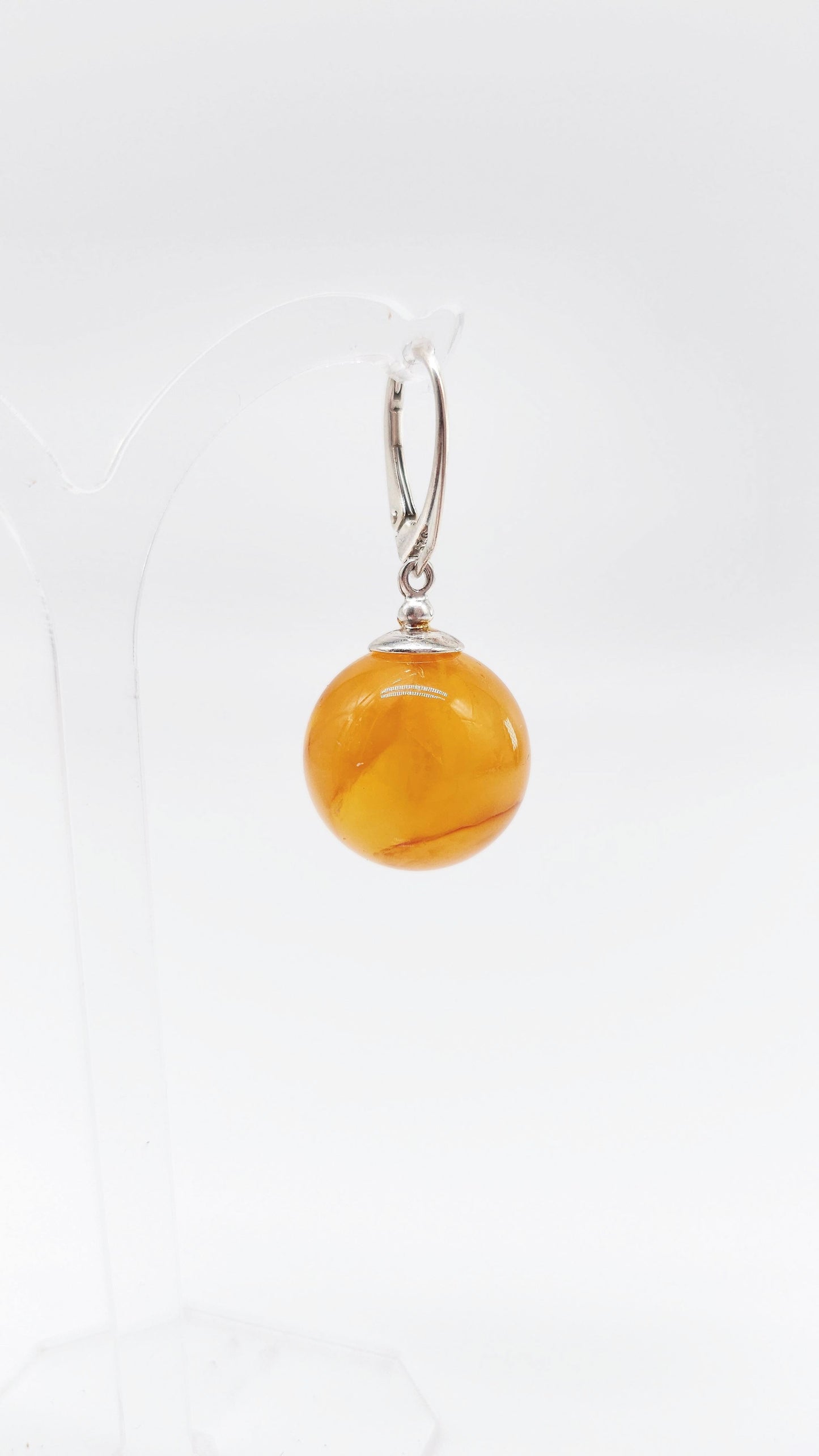 Amber ball earrings – 925 silver, 3 sizes available
