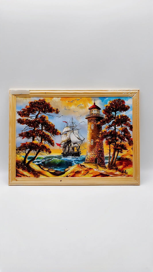 Sailing ship and lighthouse
