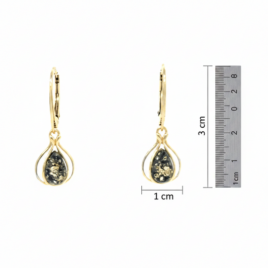 Modern Stud & Drop Earrings Gilded Green Amber