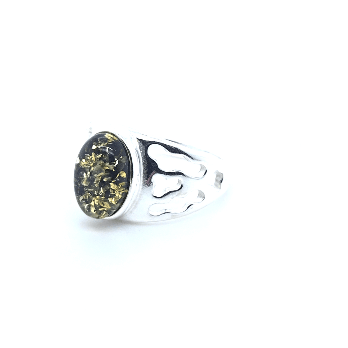 Groene barnsteen ring ovaal gezet