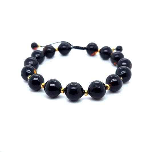 Unisex Bernstein-Armband – Schwarzer baltischer Bernstein & Gold