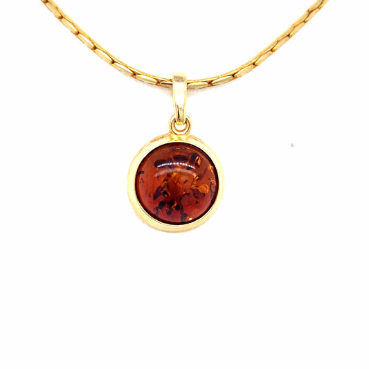 Pendentif rond en ambre – plaqué or 24 carats sur argent 925