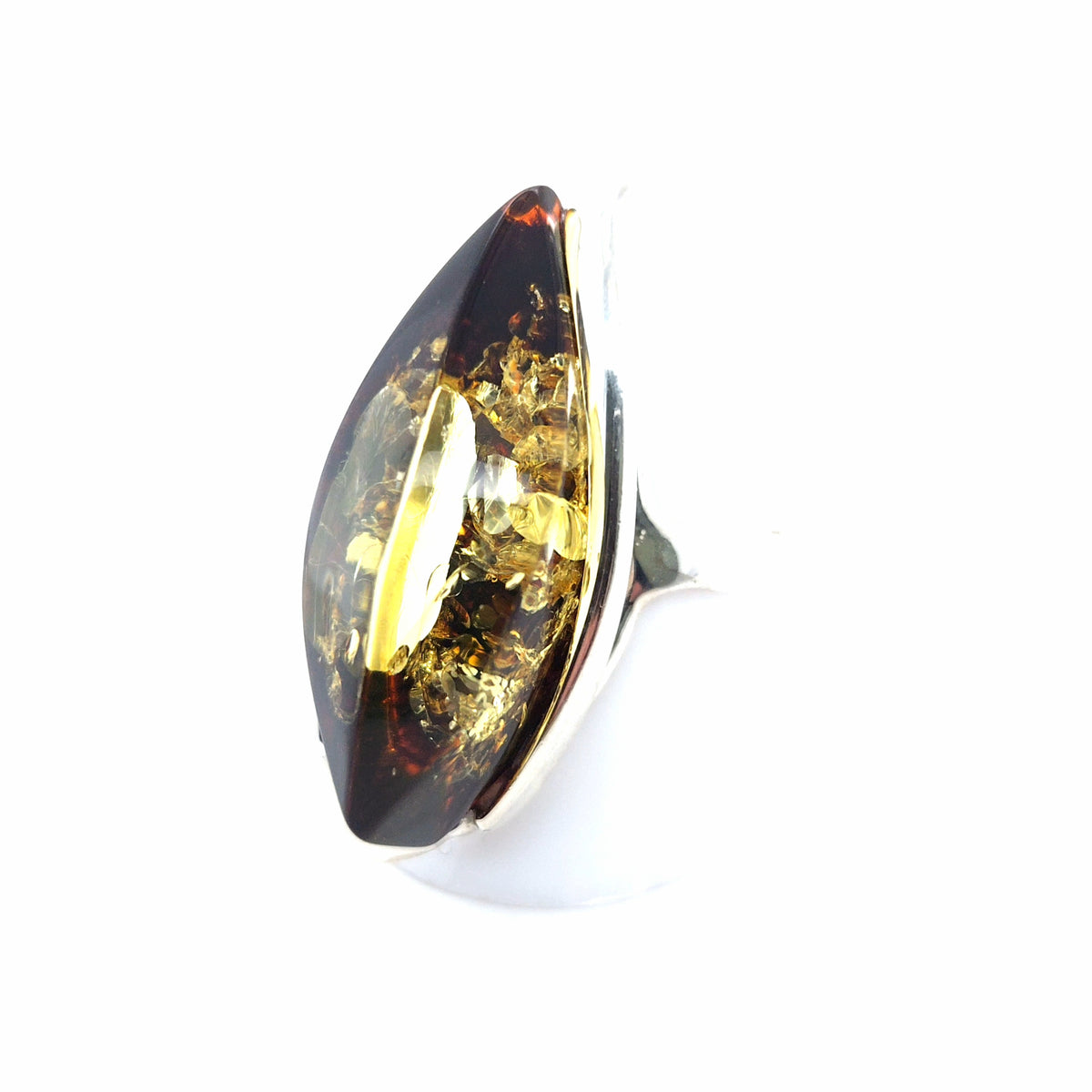 Ring mit grünem Bernstein aus 925er Silber – oval, verstellbar