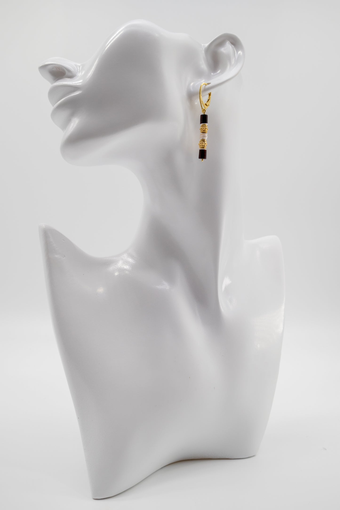Women's earrings gold-plated with amber & sea pearls unique