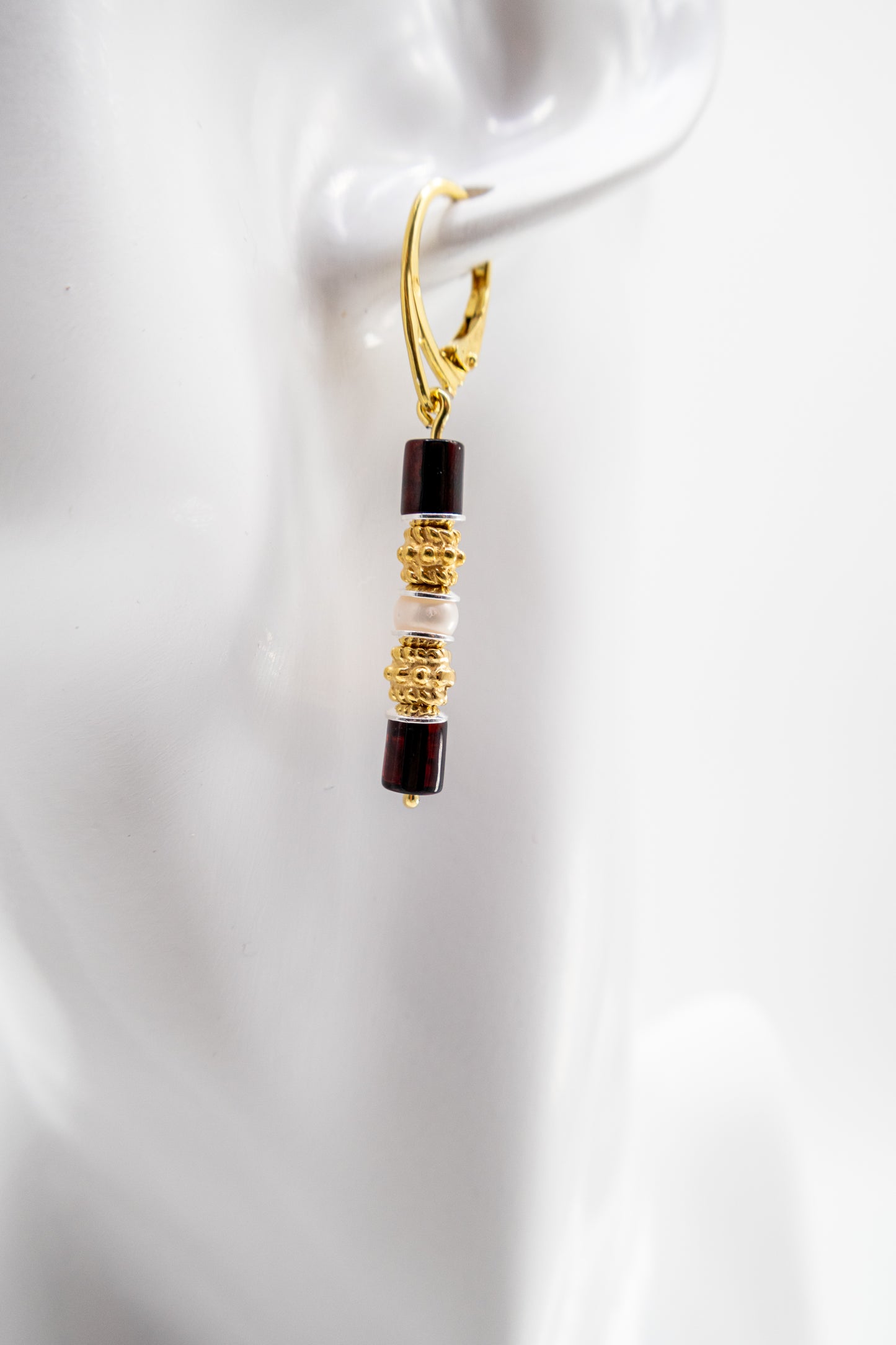 Women's earrings gold-plated with amber & sea pearls unique