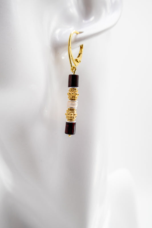 Women's earrings gold-plated with amber & sea pearls unique