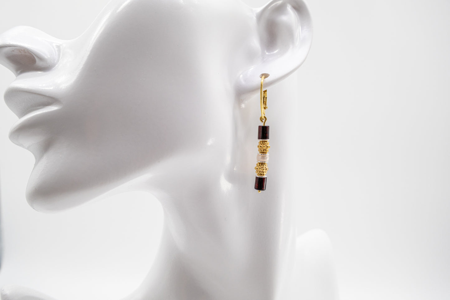 Women's earrings gold-plated with amber & sea pearls unique