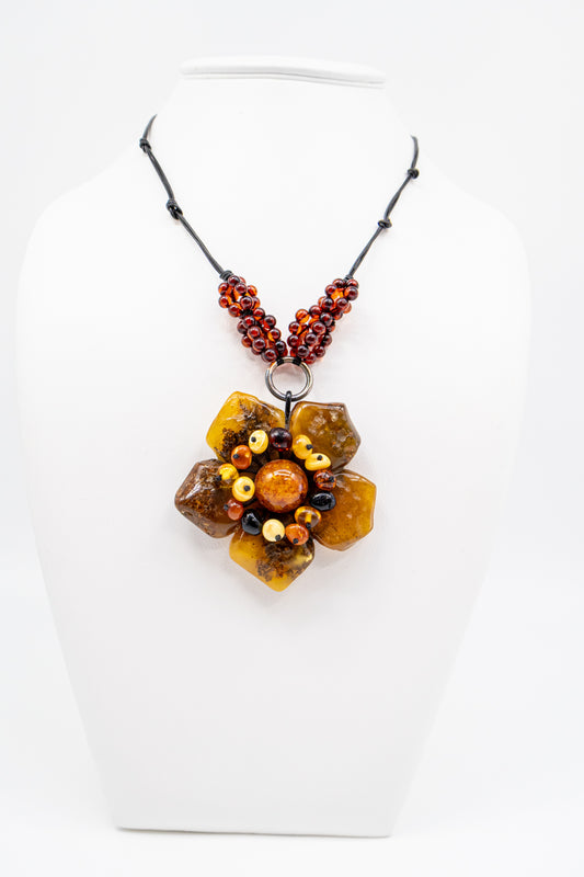 Unique piece of jewelry: silver pendant with amber