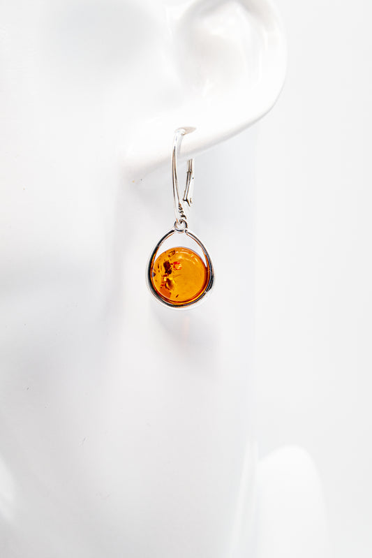 Round amber earrings made of 925 silver 3 cm