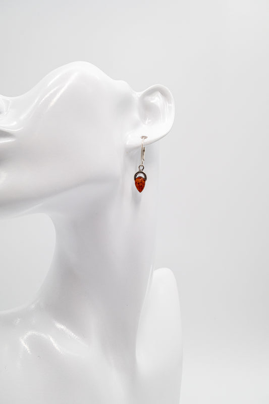 Drop-shaped amber earrings in 925 silver
