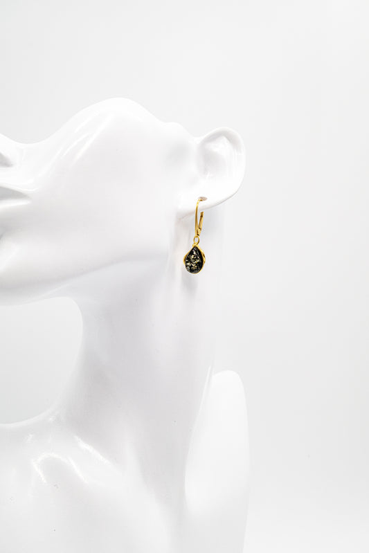 24K gold-plated 925 earrings with genuine amber