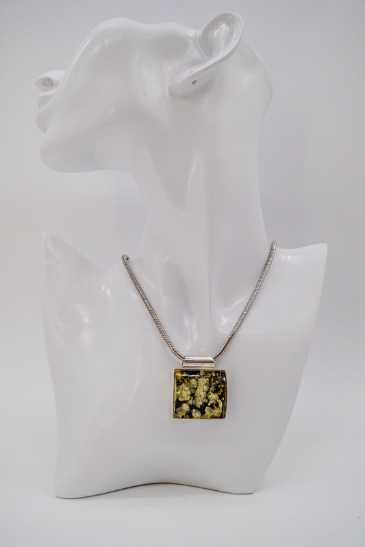 Modern amber pendant – handmade silver jewelry