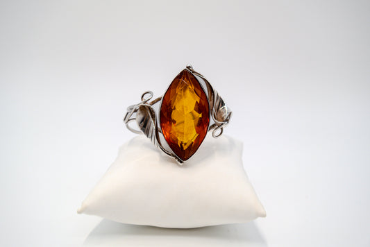 Silver unique bangle with amber 17 cm length