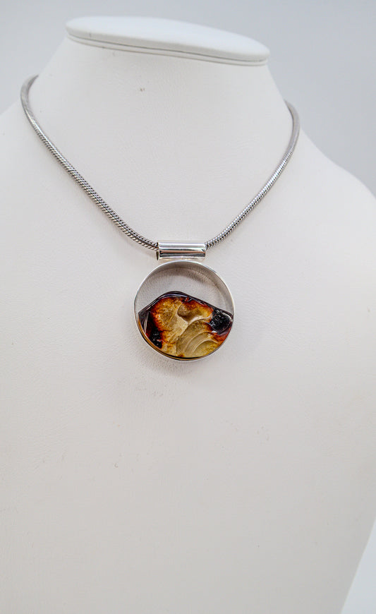 Amber pendant 925 silver – handmade unique piece