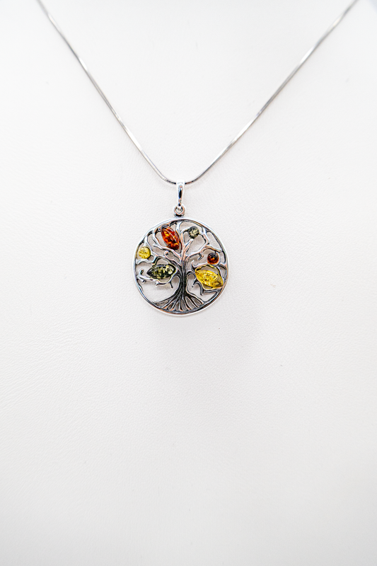 Tree of life pendant made of genuine amber – 925 silver