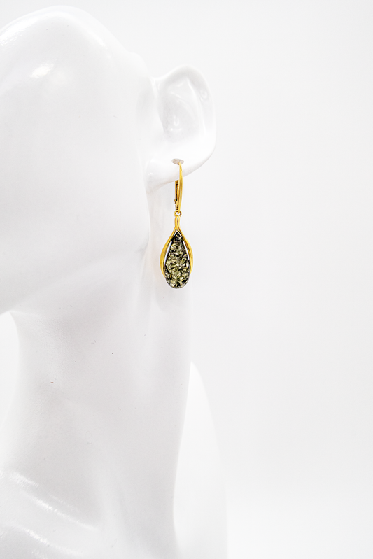 Exclusive silver earrings gold-plated with amber