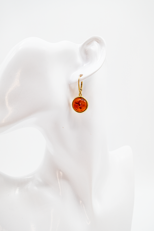 Amber round earrings – gold-plated earrings for women