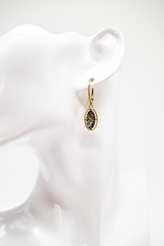 Stylish earrings amber unique – 24K gold plated