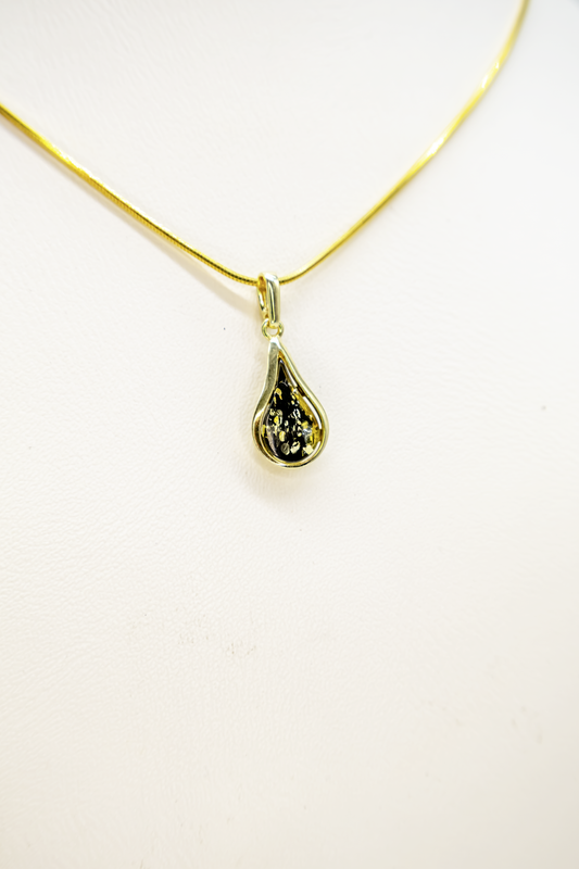 Handmade amber drop pendant with chain