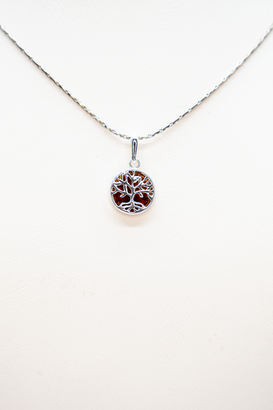 Silver pendant Tree of Life with amber