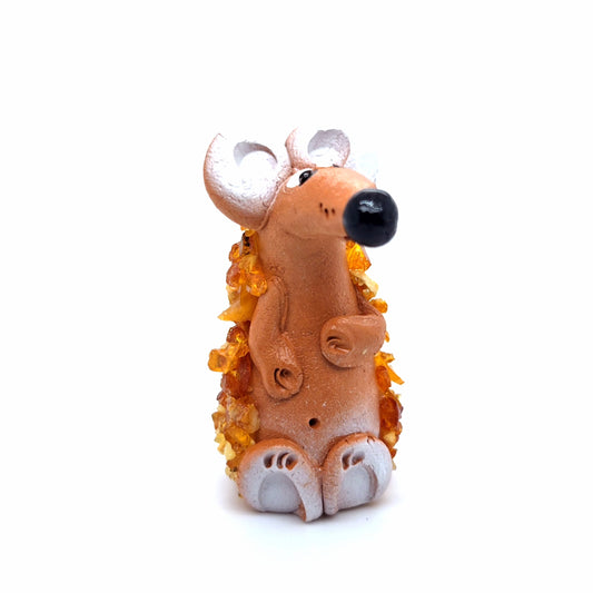 Kleine Maus-Figur aus Keramik, veredelt mit Bernstein