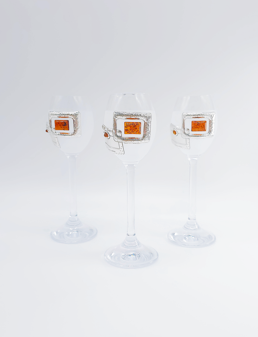 Grappa-Set – Gläser mit Silber & echtem Bernstein