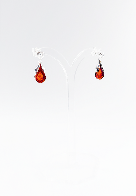 Drop amber earrings made of 925 sterling silver