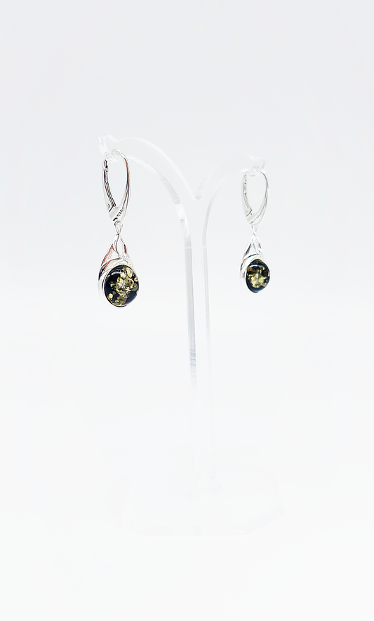 Modern amber earrings made of silver