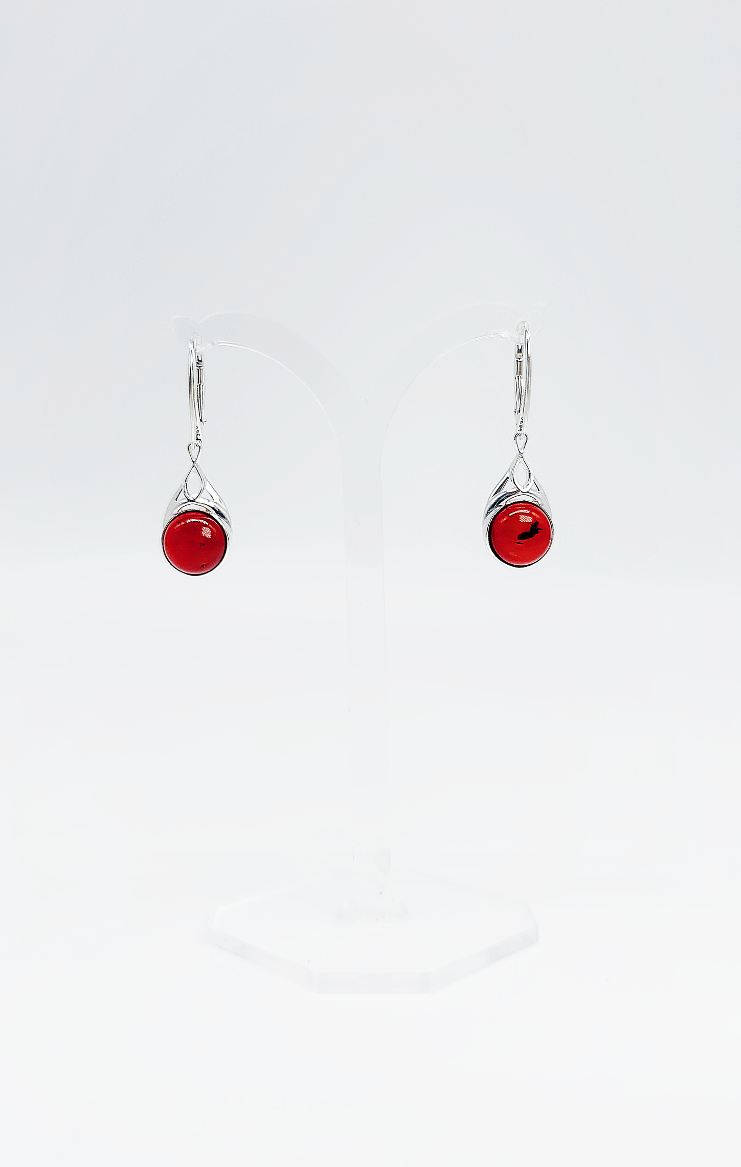Elegant red amber earrings made of silver