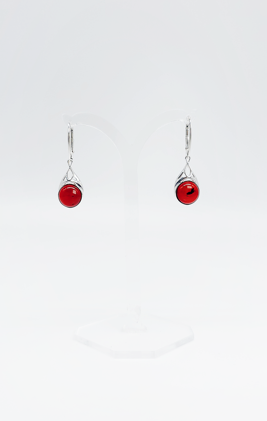 Elegant red amber earrings made of silver
